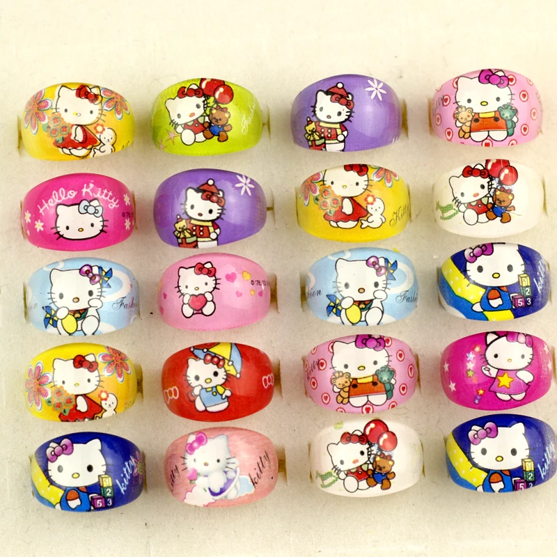 Детские Кольца Hello Kitty 1 шт. Мультяшные пластиковые ювелирные изделия из смолы для