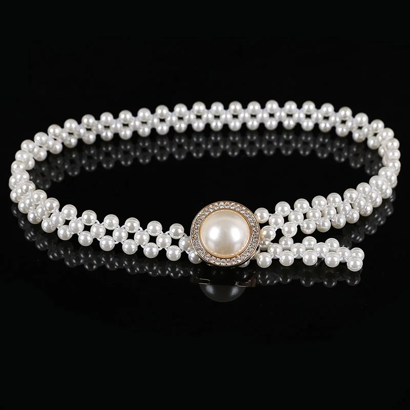 

Girls Fashion Pearl Waistchain Female Round Buckle Dress Decorate Waistbelt Lady Sweeter Skirt Decorative Waist Belt B-9146