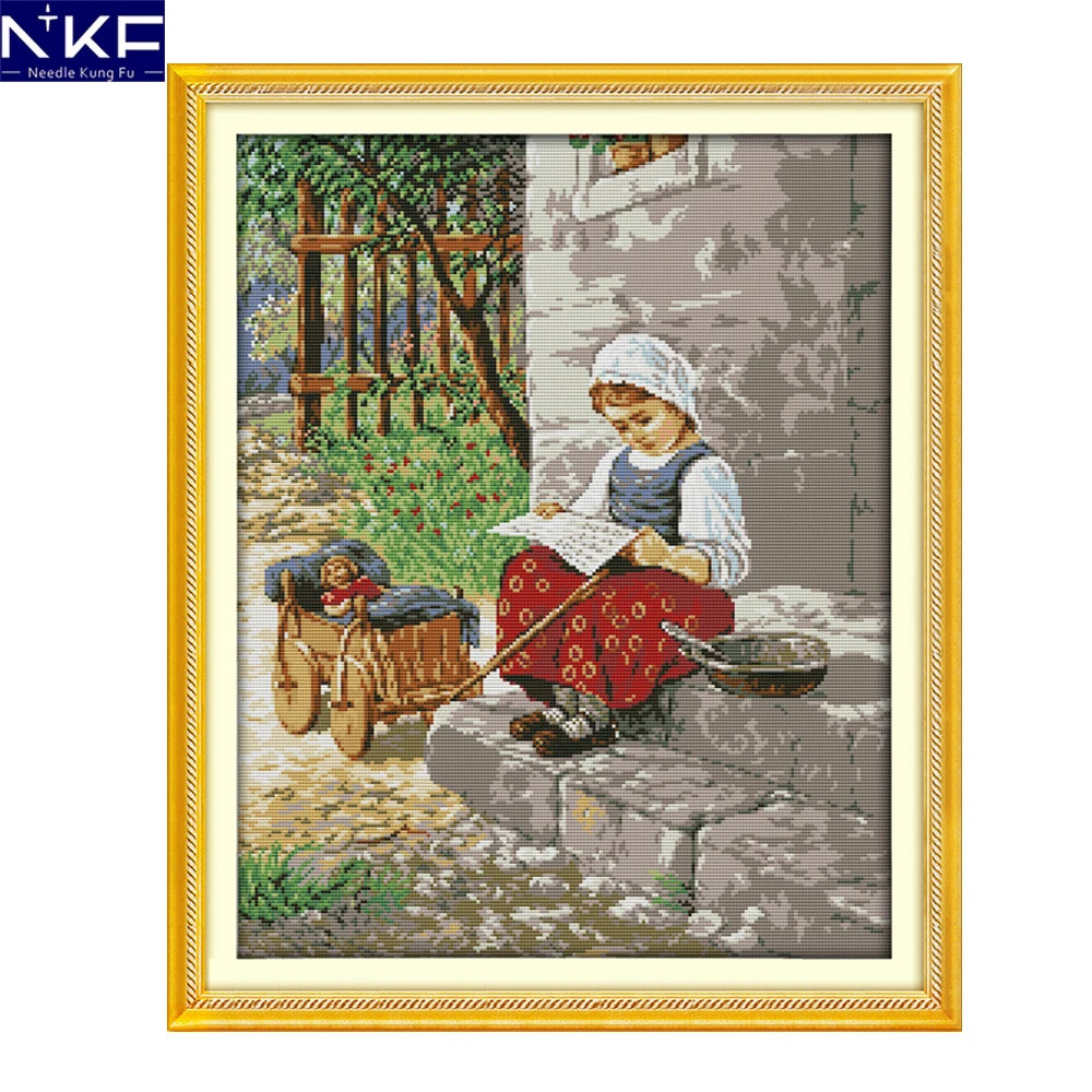 

NKF Peasant Girl Cross Stitch DIY Kit Needlework Counted Cross Stitch Sets for Embroidery Cross Crafts Cross Stitch