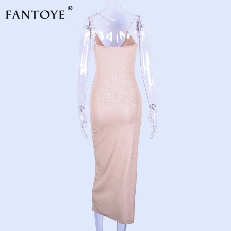 Fantoye, сексуальное длинное платье для клуба, спагетти, женское, с высоким разрезом, глубокий v-образный вырез, шикарное, Осень-зима, макси, вечерние, облегающие платья, Vestidos