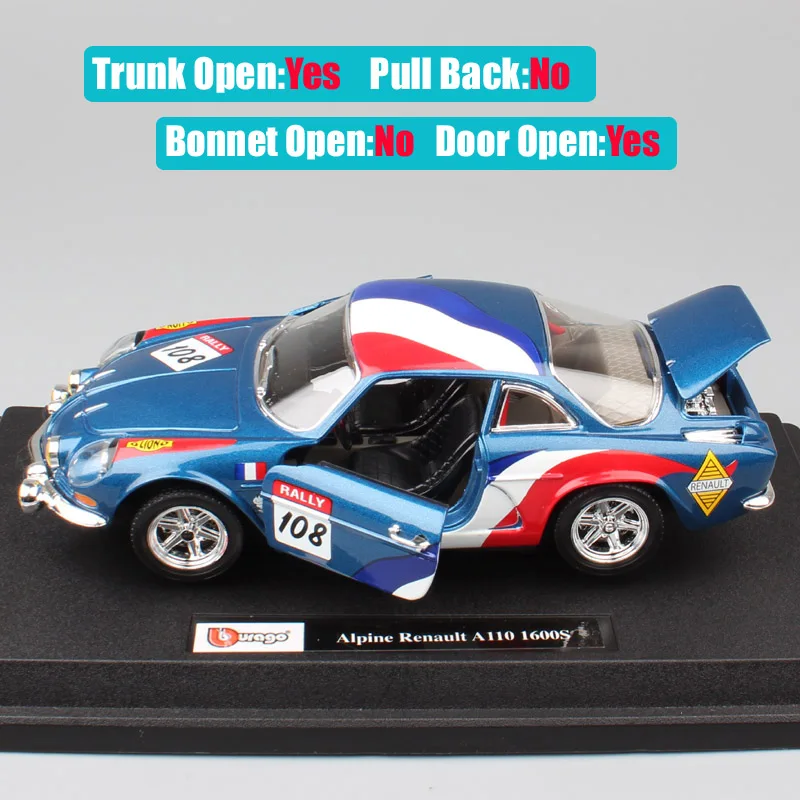 1:24 Масштаб BBurago Мини Классический RENAULT Alpine A110 1600S ралли спортивный Monte Carlo WRC литая модель игрушечная машинка для мальчиков коллекция