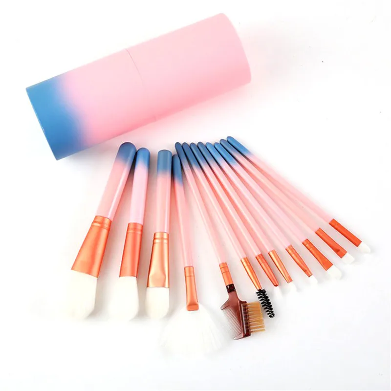 Розовый набор кистей для макияжа 12 шт. Beauty Pro мощная основа румян тени век веер