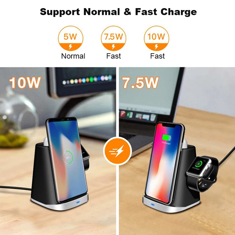 10 Вт Беспроводное зарядное устройство подставка для iPhone Apple Watch Airpods Быстрое беспроводное зарядное устройство для iWatch 1 2 3