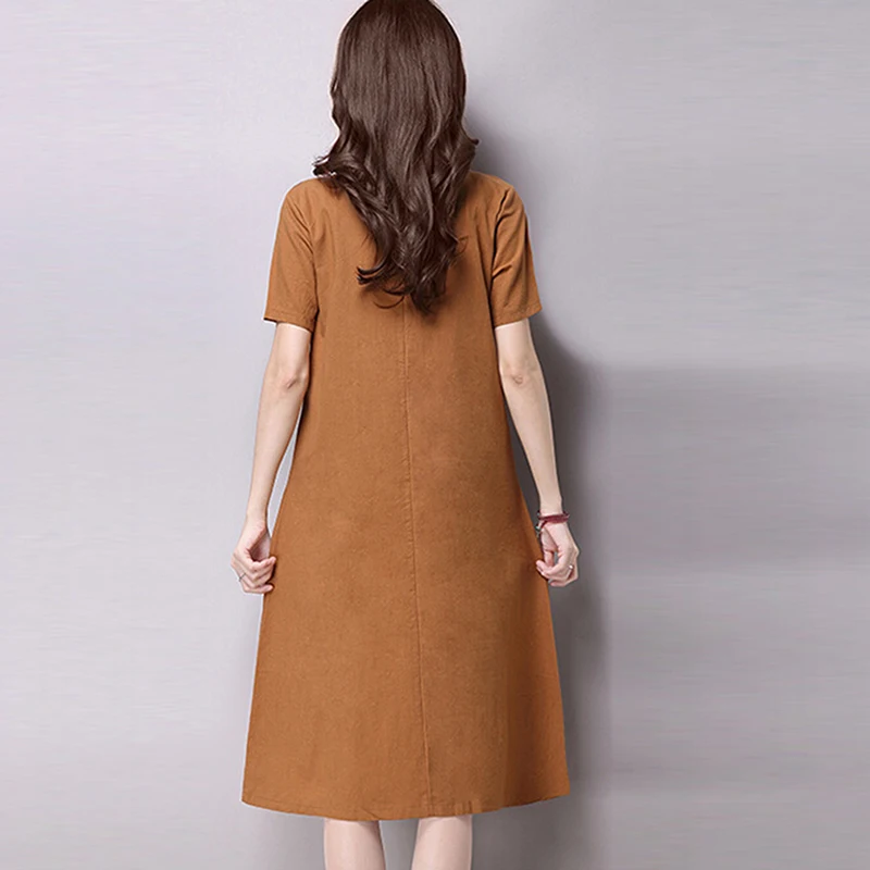 Женское винтажное платье с круглым вырезом и коротким рукавом повседневное