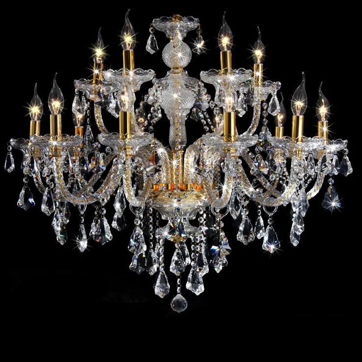 Бесплатная доставка хрустальная люстра с 15 лампами 100% K9 золотая благородная