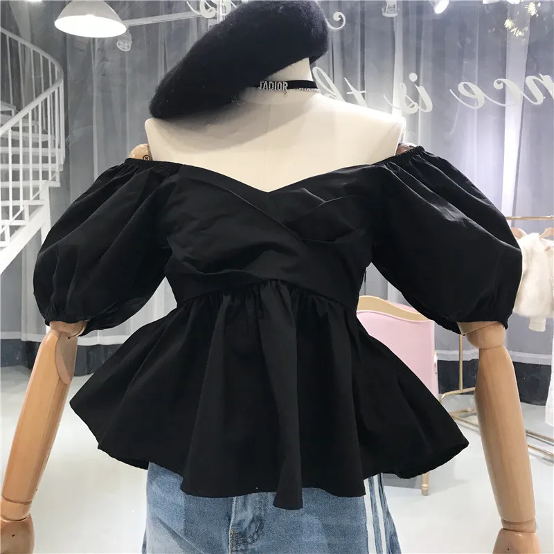 Женская блузка с рукавами фонариками ALPHALMODA глубоким v образным вырезом