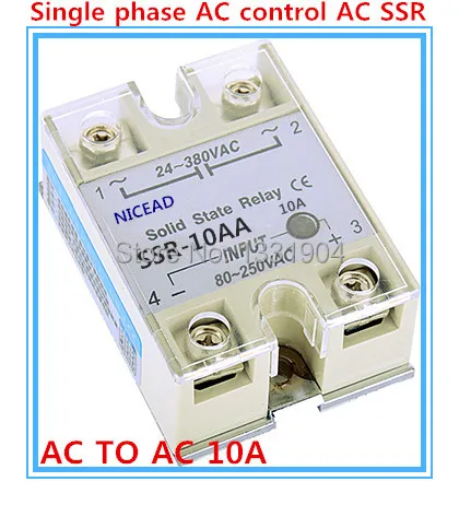 Однофазное твердотельное реле переменного тока в SSR-10AA 10A SSR вход 24-380 В выход 80-250 |