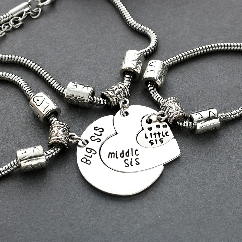

3 Pcs/Set Big Middle Little Sister Bracelet For Women Puzzle Heart Moon Shape Adjustable Chain Bangle Best Friend Jewelry 2021
