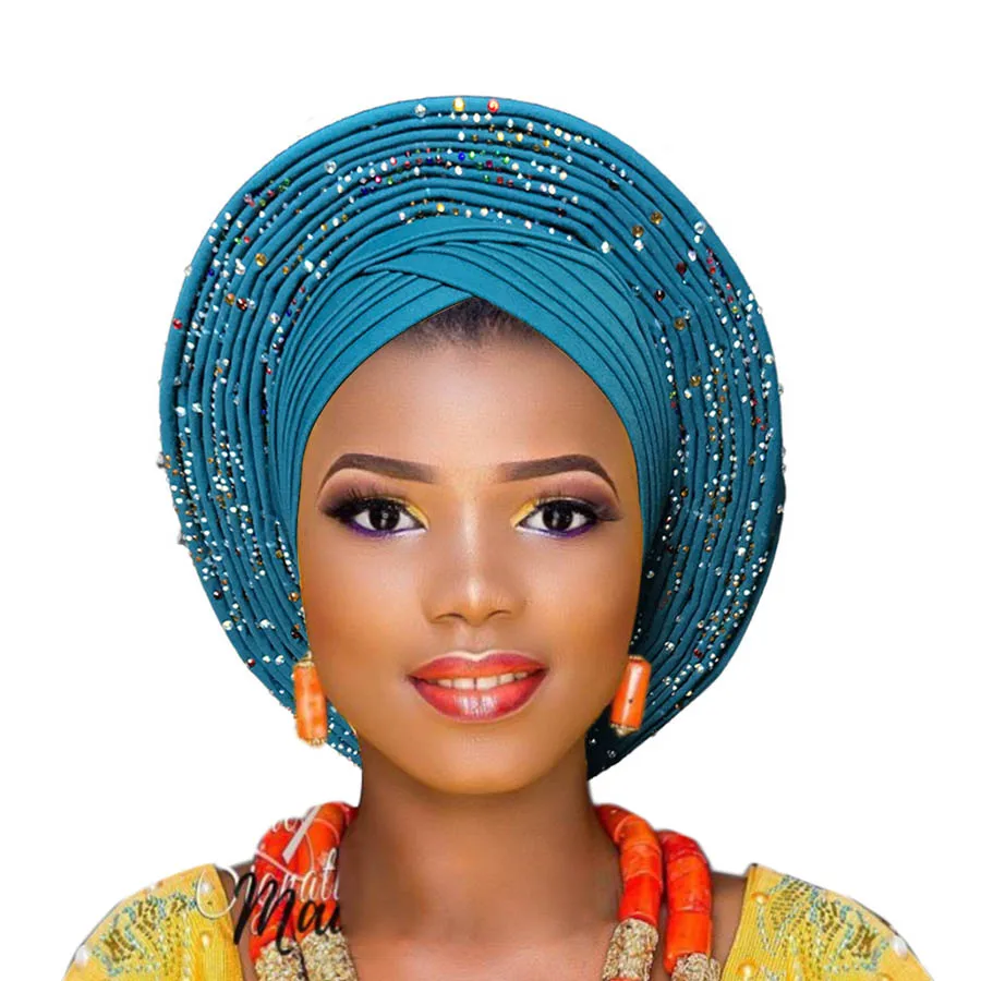Африканский уже завязанный Авто головной убор ASO OKE gele с камнями для