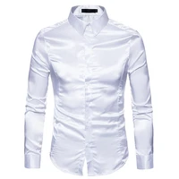 mens white silk shirt 2021 fashion silk satin men social shirt casual slim fit long sleeve dress shirts male camisa masculina
