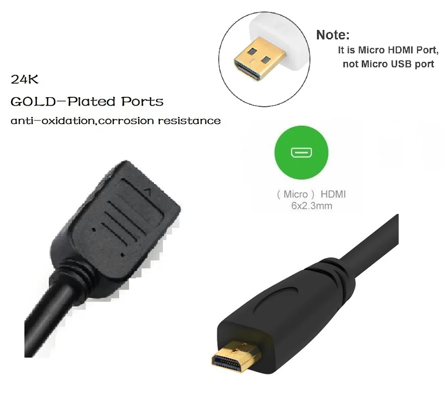 6-дюймовый 32AWG Высокоскоростной HDMI-кабель с Ethernet - HDMI микро-разъемом штекер-HDMI