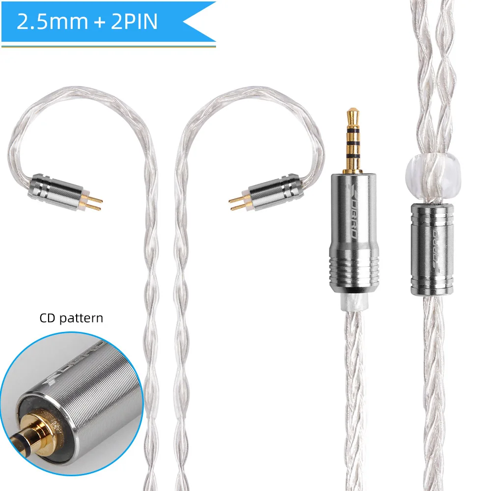 silver 2.5mm 2pin FDBRO 8 core MMCX IE80 A2DC IM 2pin наушники кабель 2,5/3,5/4,4 мм с серебряным покрытием гарнитуры аудио провода LS50 LS70 LS200 LS30 - Цвет: silver 2.5mm 2pin