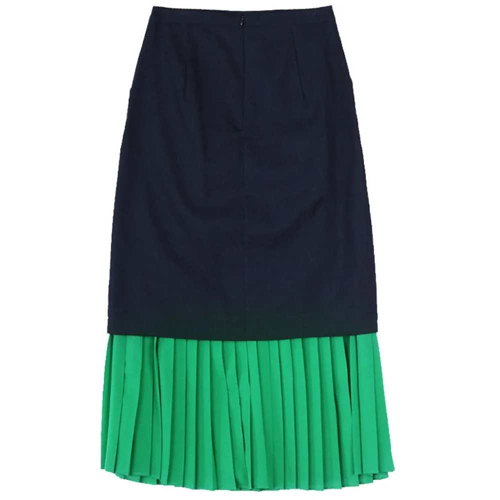 Офис Дамы Рабочая Одежда Топы Юбки Зеленый и Желтый Лоскутное Юп Saias