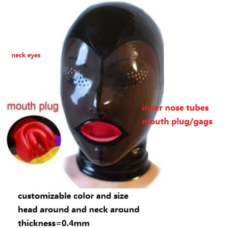 with nose tube Латекс капот фетиш маска с Рот оболочка чистая глаза открытые сзади молния - Цвет: with nose tube