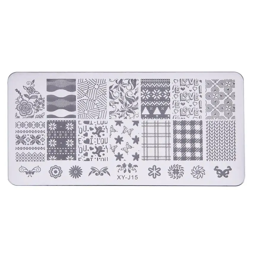 J015 12*6 см J08-J015 серии ногтей штамповки пластины DIY изображения пластиковые дизайн ногтей маникюр шаблоны салон красоты лак Инструменты для печати - Цвет: J015