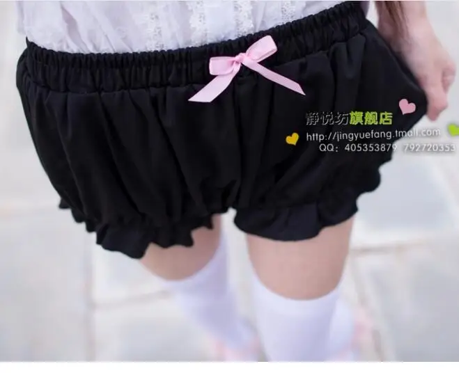 30pcs fedex Ruffles Lolita Style Black/White Shorts Women Casual Elastic Waist Ribbons Cotton Girls Pumpkin Shorts new