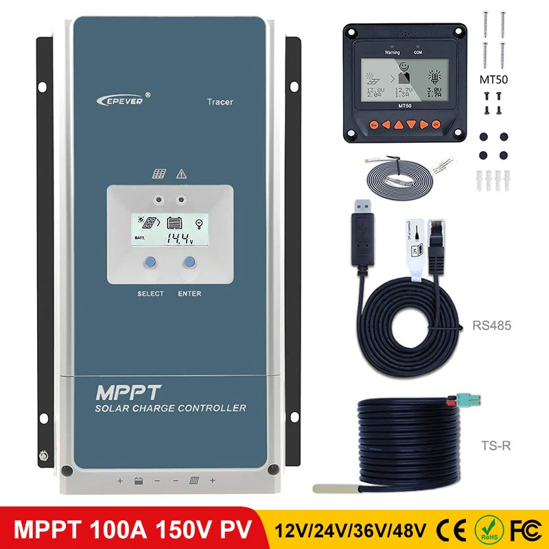 EPever MPPT 100A контроллер солнечного заряда 48 в 36 В 24 в 12 В Подсветка ЖК-дисплея для Макс. 150 в Солнечная Панель Регулятор ввода Tracer 10415AN
