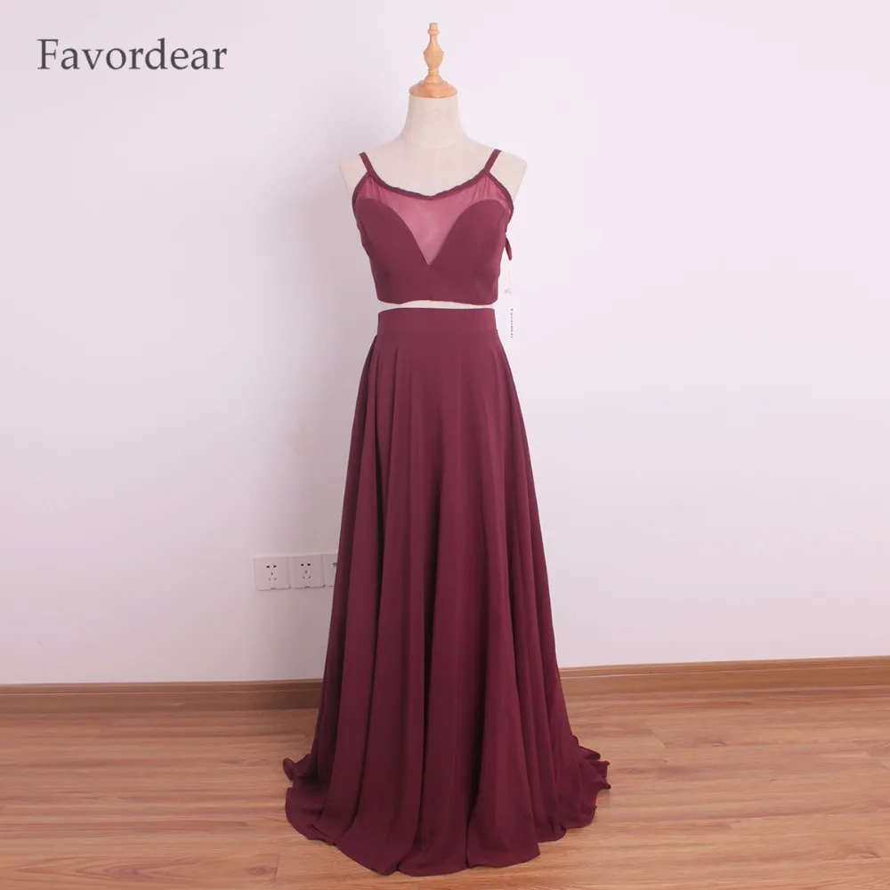 Favordear/бордовые Вечерние платья на тонких бретельках из двух частей длинные