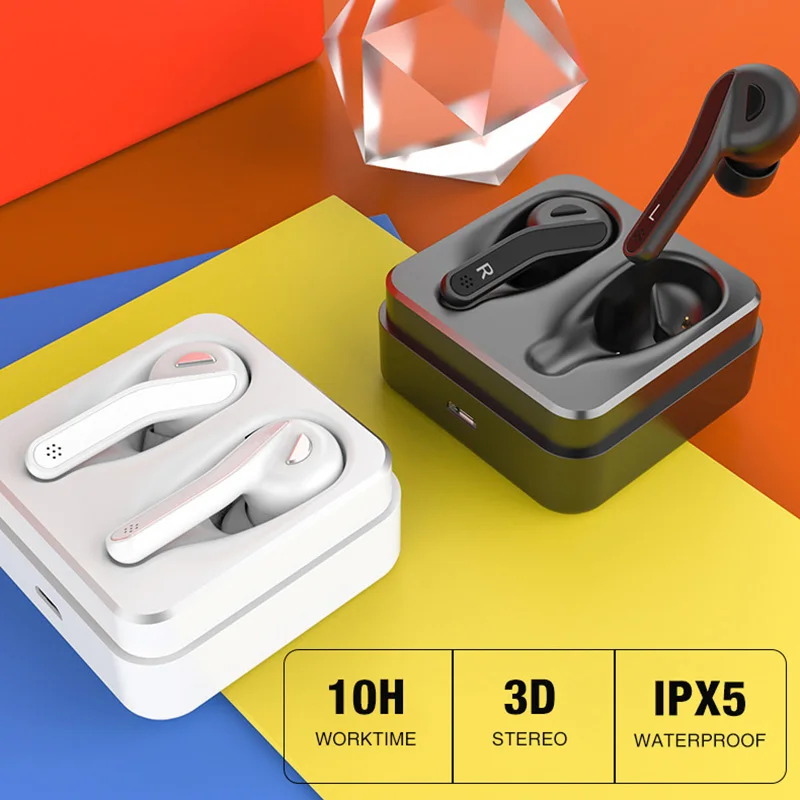 T88 Bluetooth гарнитуры 5,0 Беспроводной гарнитура наушники-вкладыши TWS с Наушники Hi-Fi стереонаушники Шум микрофон с функцией шумоподавления для iPhone и Android телефон