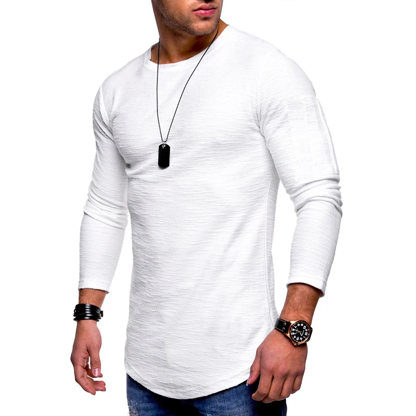 Мужская Стильная плотная футболка с длинным рукавом Swag Curve Hem Однотонная