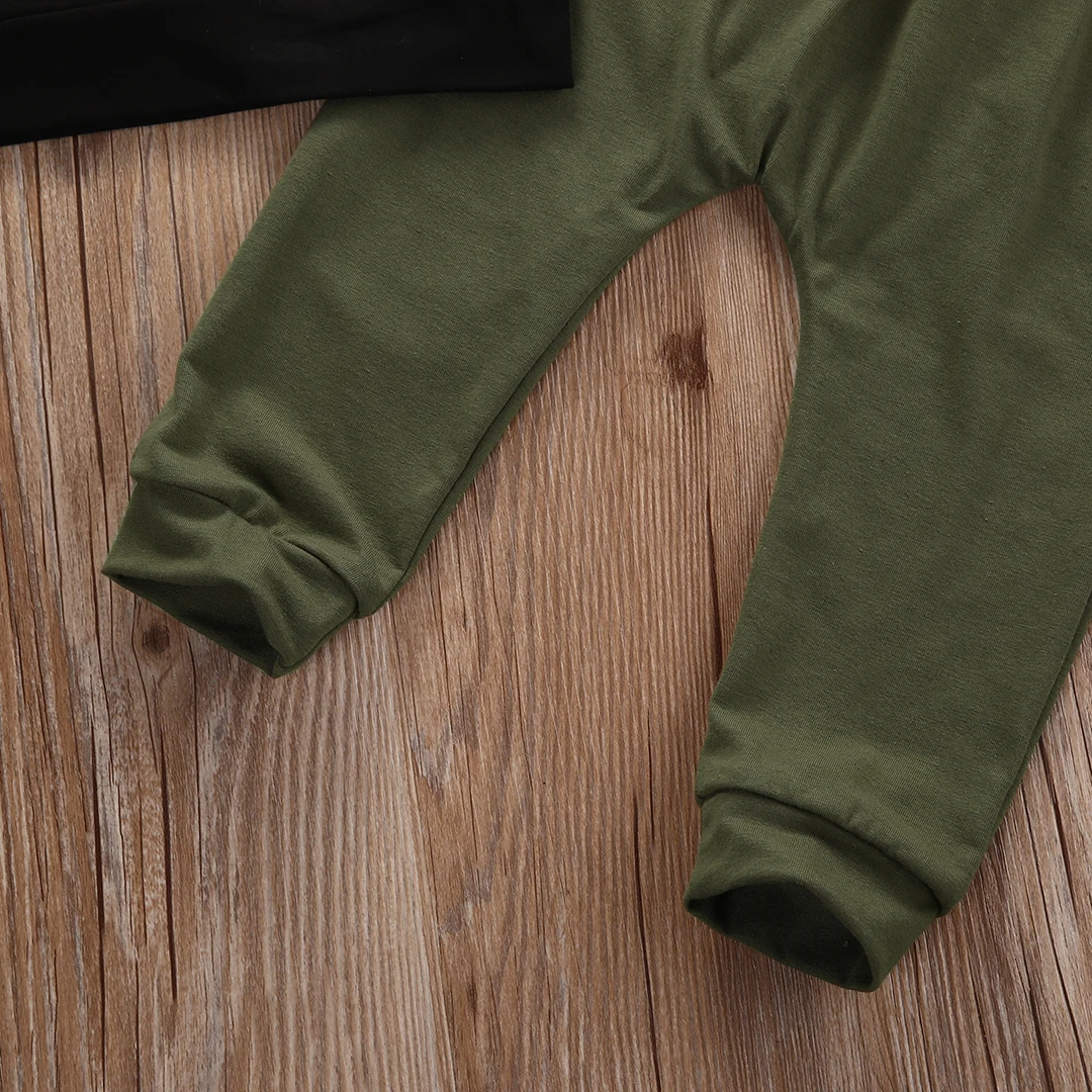 Citgeett 2pcs Newborn Baby Boy Casual Letter T-shirt Sweater Black Top + Long Army Green Pants Outfits Clothes Autumn Set | Детская