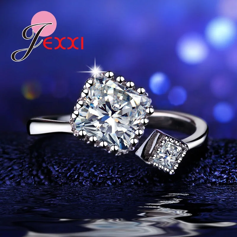 Модное квадратное кольцо с белым кристаллом и цирконием регулируемое для женщин