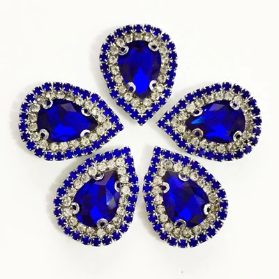 05 Royalblue 10x14 мм 10 шт./партия, двойной кусок, форма капель, стеклянная Хрустальная Пряжка, серебряная основа, пришить Стразы для Diy/аксессуары для одежды - Цвет: 05 Royalblue