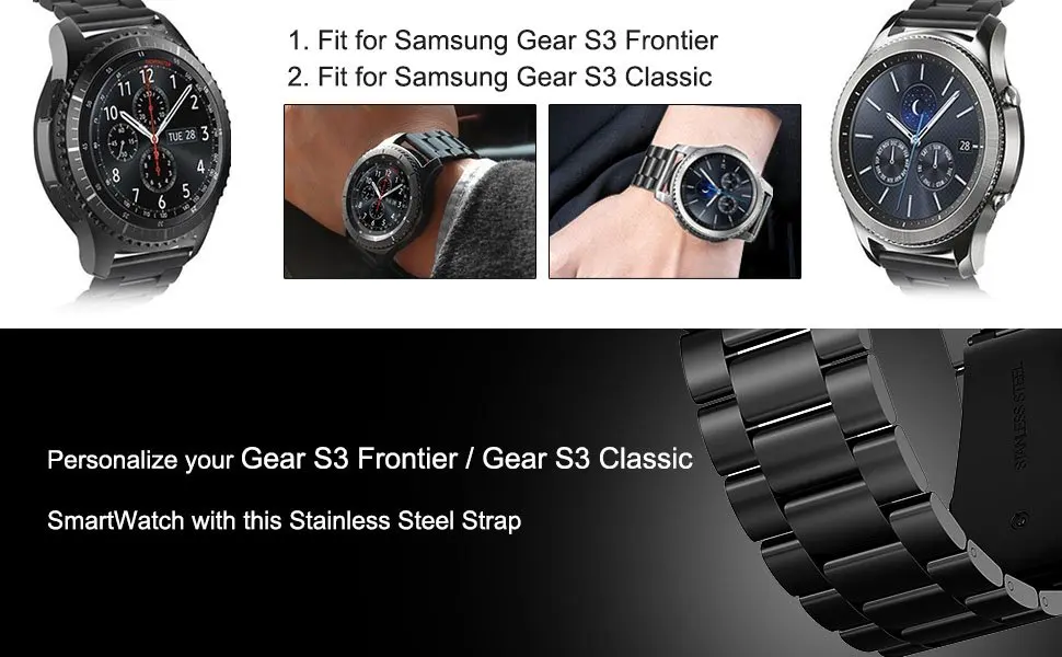 22 20 мм металлический ремешок из нержавеющей стали для samsung Galaxy watch gear S3 S2 классический спортивный ремешок легко сменный ремешок для часов