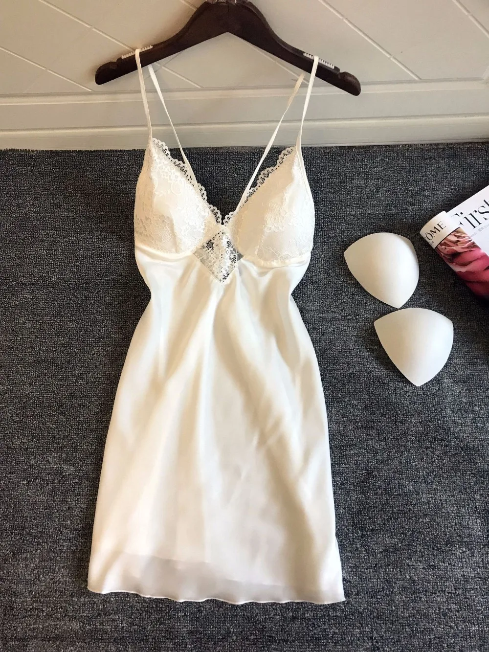 Женская ночная рубашка шелковая сорочка с нагрудной подушкой женская летняя