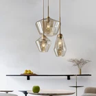 Цветная современная светодиодная стеклянная лампа люстры висячие светильники, декоративный светильник цвета шампанского, подвесные светильники в деревенском стиле, для зала, столовой, E27