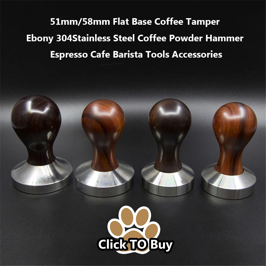 African Black Wood Handle Coffee Tamper 51/53/54/58/58.35mm Stainless Steel Espresso Powder Cafe Hammer Coffee Tools For Barista