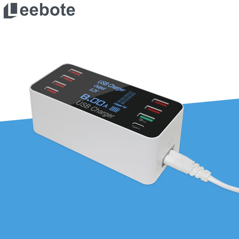 Быстрое зарядное устройство Leebote QC 3 0 с несколькими USB портами и дисплеем для