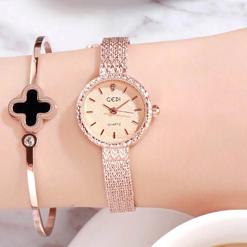 Rosegold gold GEDI кварцевые женские часы лучший бренд класса люкс розовое золото для женщин часы браслет для дам Наручные Montre Femme Relogio Feminino - Цвет: Rosegold gold