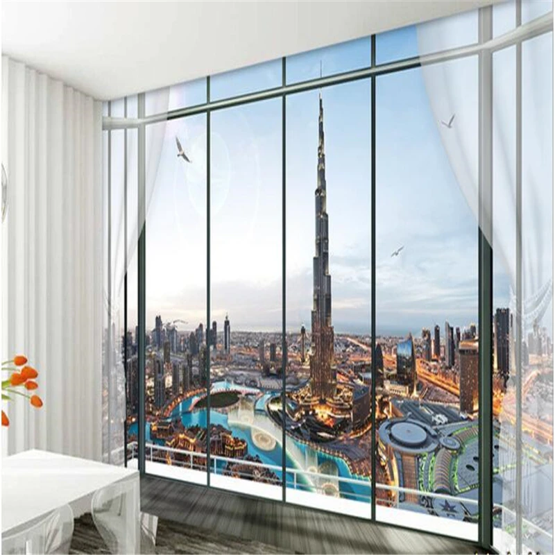 3D трехмерное окно Burj Дубай ТВ фон в европейском стиле большой заказ гостиная обои