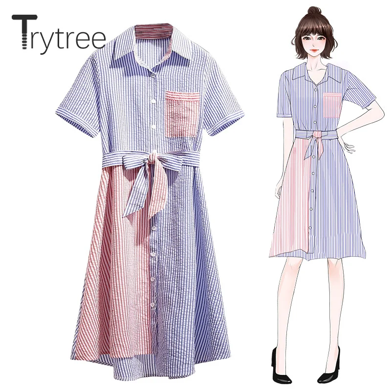 Платье-рубашка Trytree женское в полоску повседневное асимметричное офисное