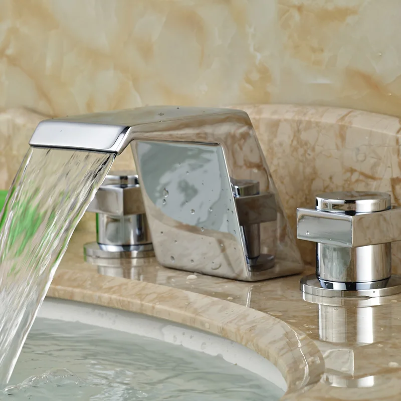 Для ванной полированный хромированный Водопад смеситель для раковины широкий