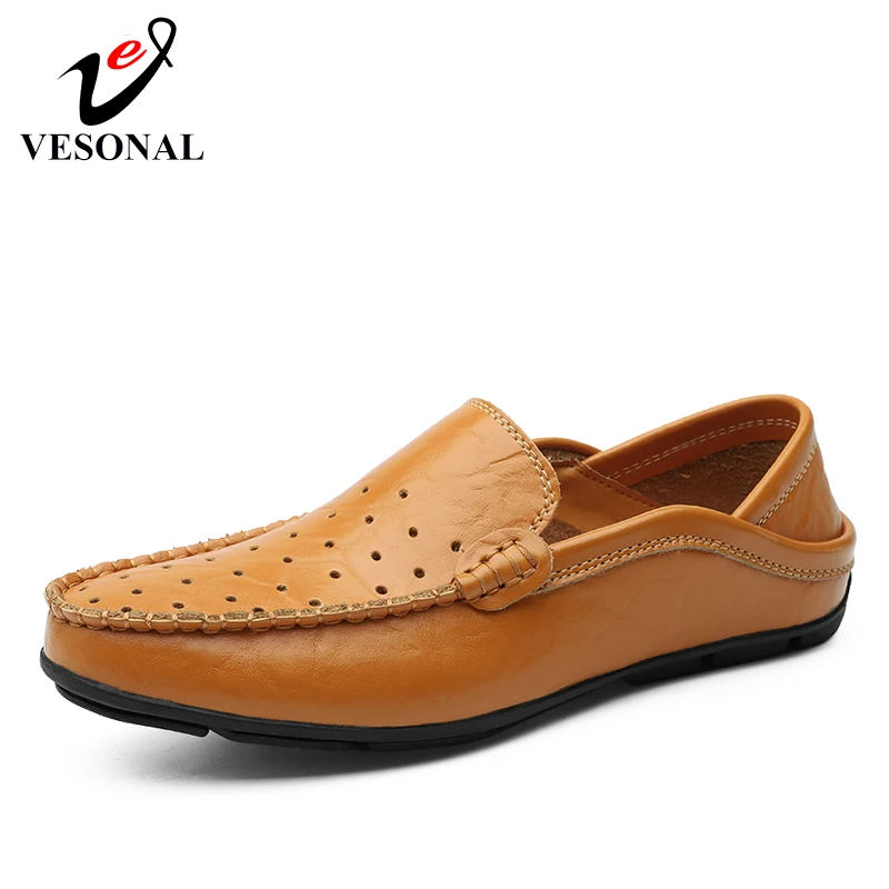 VESONAL 2019 Summer Breathable Genuine Leather Men Shoes Loafers Male Moccasins Flats Casual Boat Driver Soft Footwear Driving | Обувь