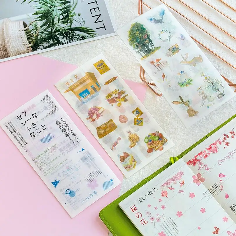 6 шт. растения Сакура кофе напиток акварельные Мультяшные бумажные стикеры для
