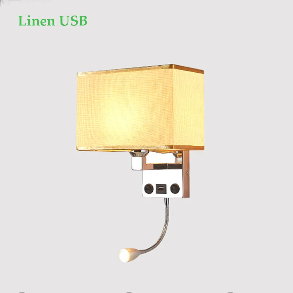 Linen USB Светодиодный E27 лампа современная настенная лампа спальня прикроватная гостиничная гостиная бра освещение 7 Вт 85-265 в крытый ночной Светильник - Цвет абажура: Linen USB