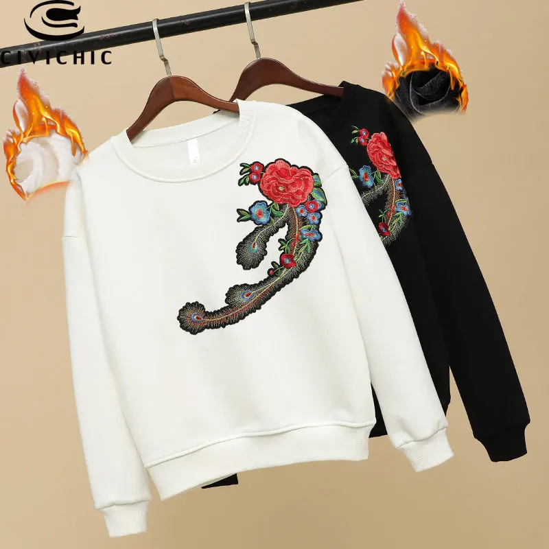 

CIVICHIC Stylish Women Embroidery T-shirt Floral Patch Cotton Tees Loose Thick Pullover Vintage O Neck Bts Oodji Tops Wear WLT27