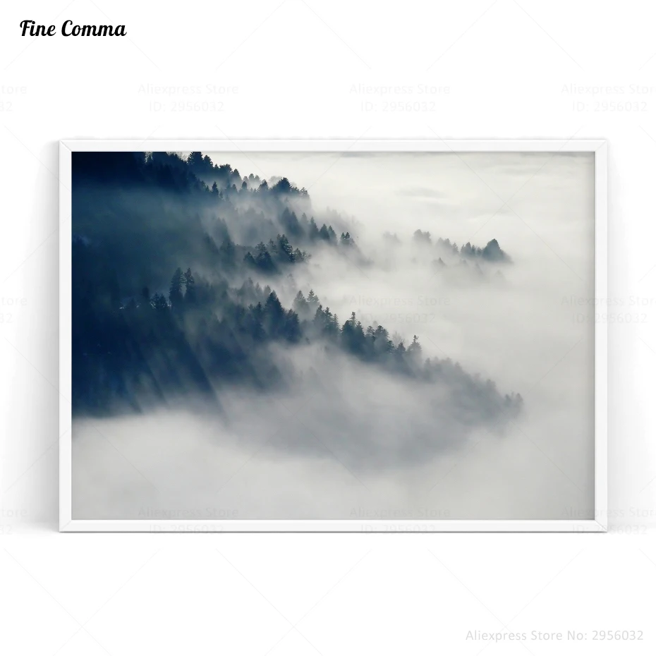 

Posters and Prints Foggy Mountain Top Scandinavian Decor Nordic Art Poster Wall Picture for Living Room Wall Art Canvas Print