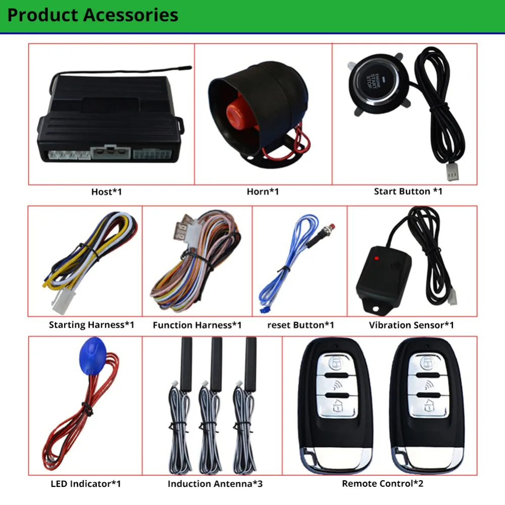 Car Alarm Passive Keyless One Button Start Remote Control System Auto Central Lock Push Button Start Stop