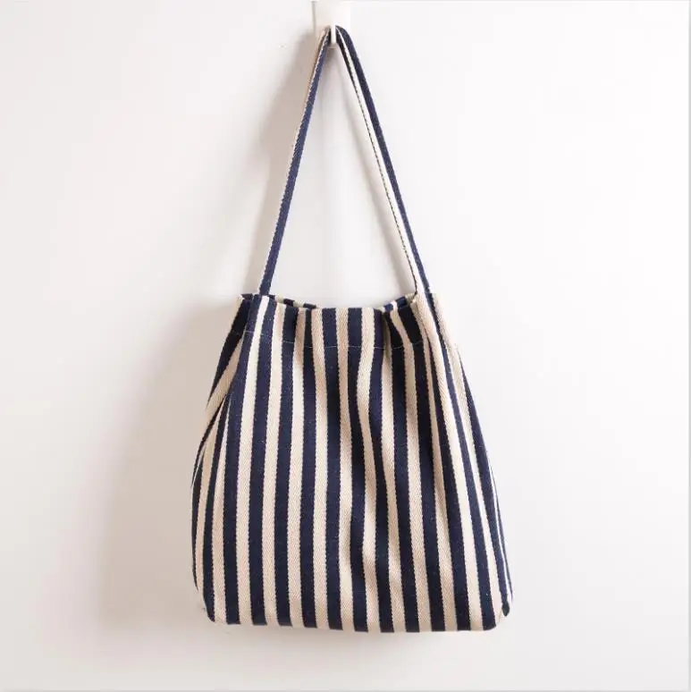 bule Striped Новая Экологичная большая посылка высококачественные сумочки холщовые большие сумки многоразовые хлопковые продуктовые сумки большой емкости хозяйственная сумка - Цвет: bule Striped