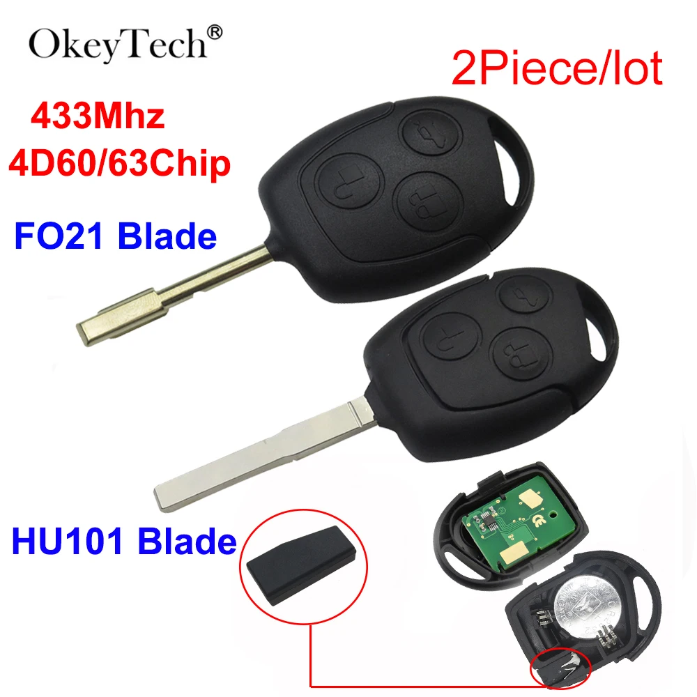 OkeyTech 2 шт. 433 МГц 4D60/63 чип откидной 3 кнопки дистанционный Автомобильный ключ для Ford