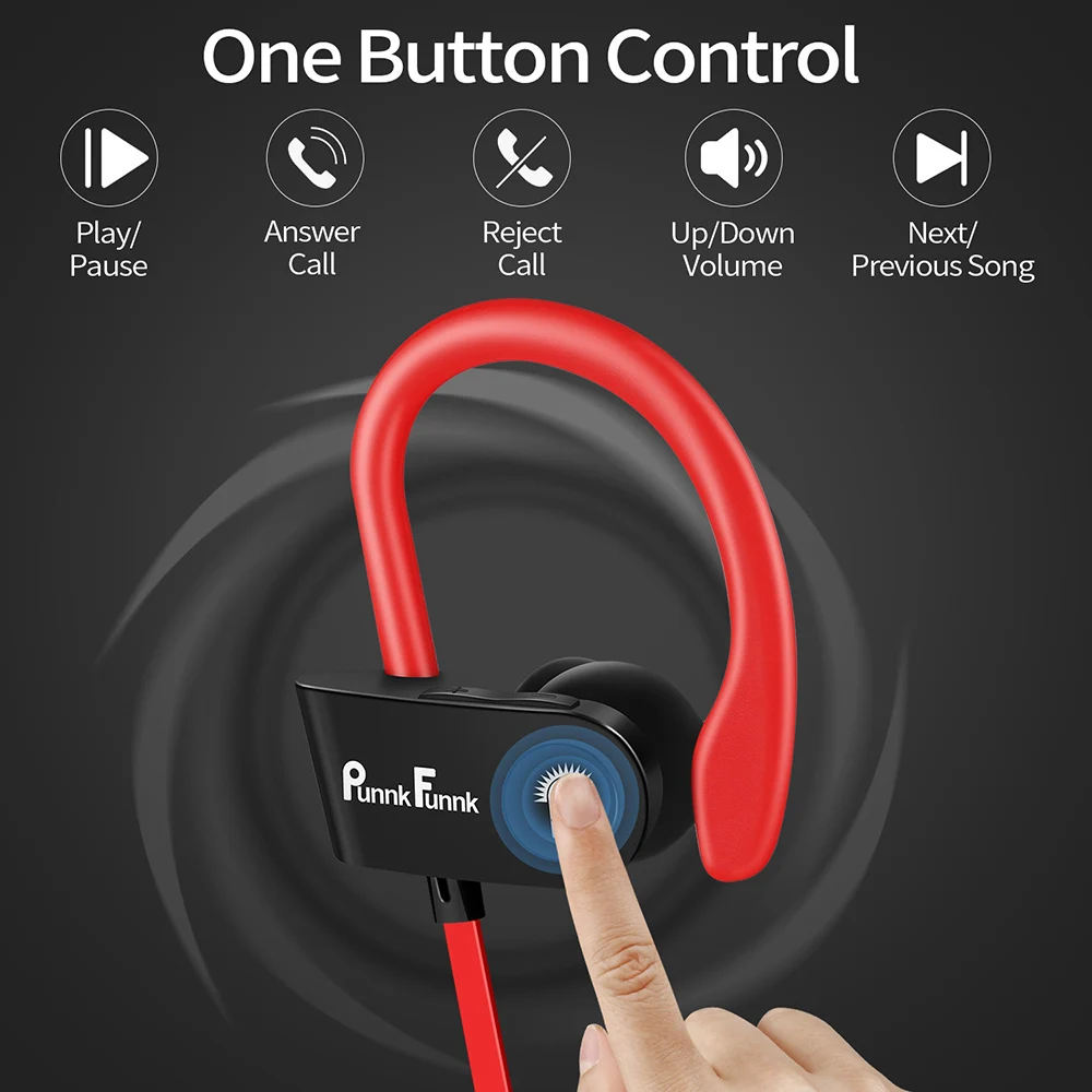 PunnkFunnk Беспроводная Bluetooth 5,0 крючок для наушников-вкладышей внутриканальная Спортивная гарнитура с супер качеством звука микрофон, крючок наушники