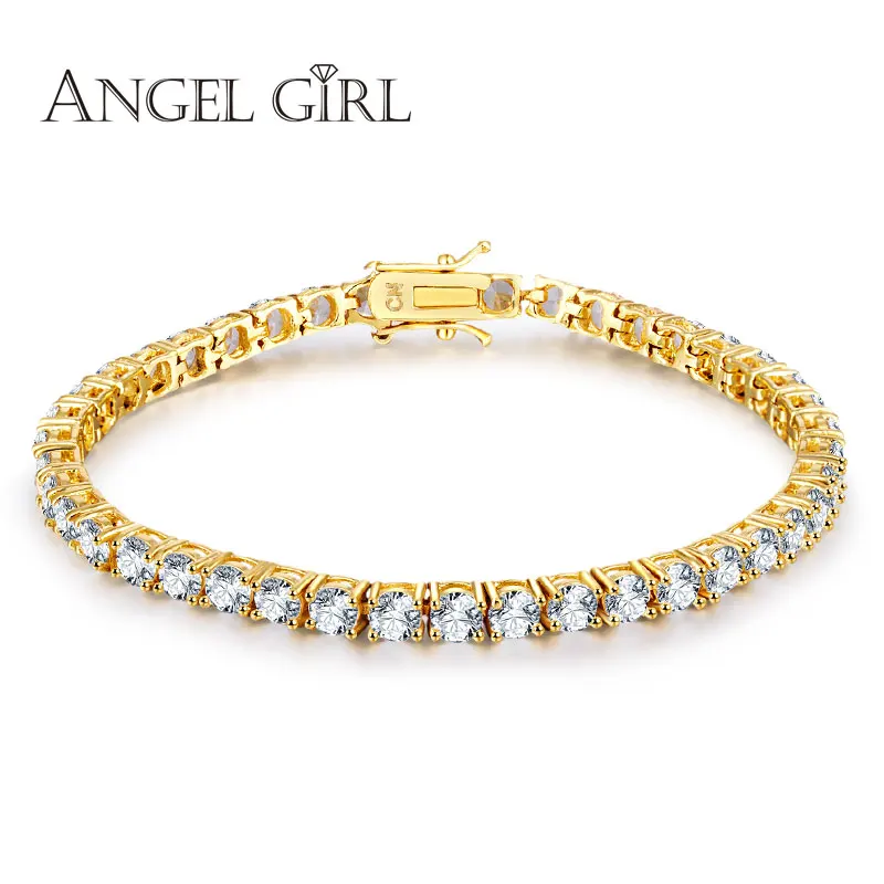 Angelgirl/2018 г. Большая распродажа круглые золотые с кубическим цирконием теннисные