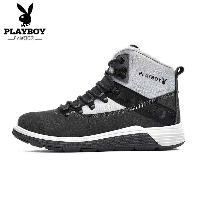 PLAYBOY/Новые мужские ботинки, зимние теплые ботинки, мужские зимние ботинки, рабочая обувь, мужская обувь, модные ботильоны из термопластичной резины, DS87271 - Цвет: Темно-серый