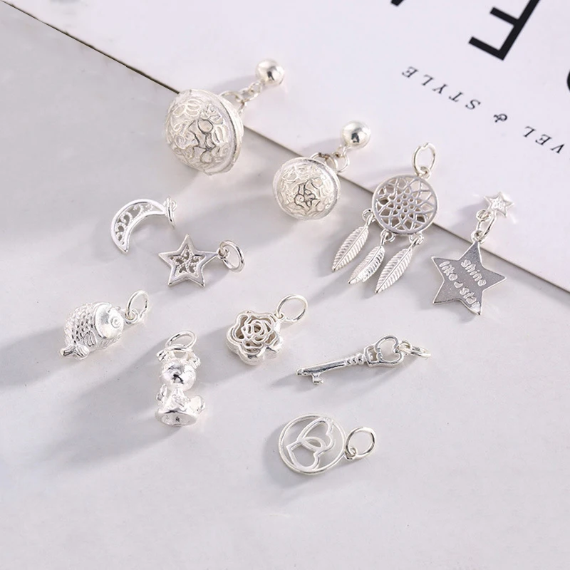 S925 Стерлинговое Серебро Шарм Цветок Звезды Луна колокол различные стили кулон