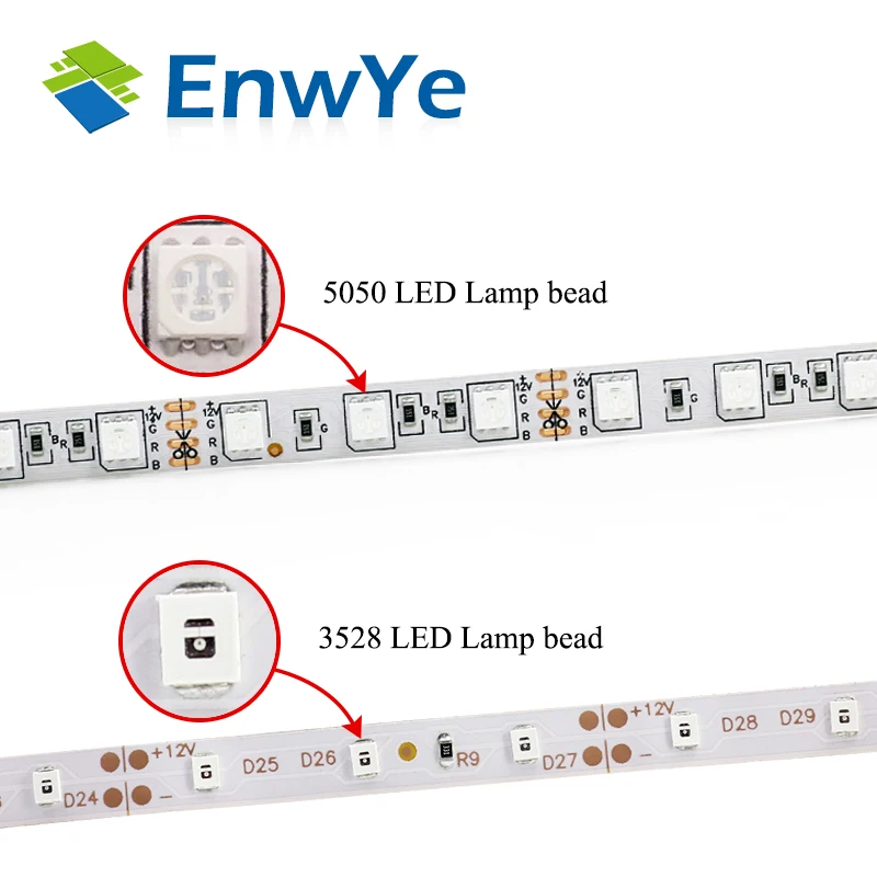 ENWYE 5М 300 Светодиодная лента RGB водонепроницаемая 3528 5050 DC12V 60 светодиодов/м гибкая лента для домашнего декора светильник.