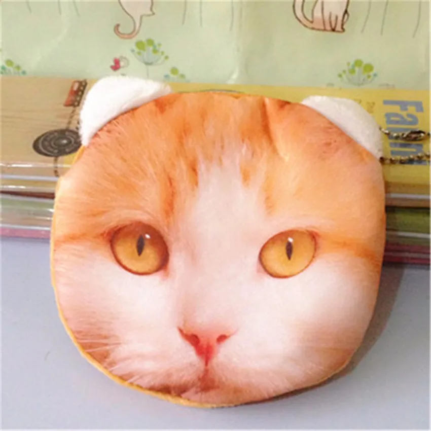 3D кошелек для девочек, женская сумка на молнии для лица, мини-кошелек для кошек, Детский кошелек с собакой, плюшевый Кошелек bolsa de moeda, сумка для монет monedero gato